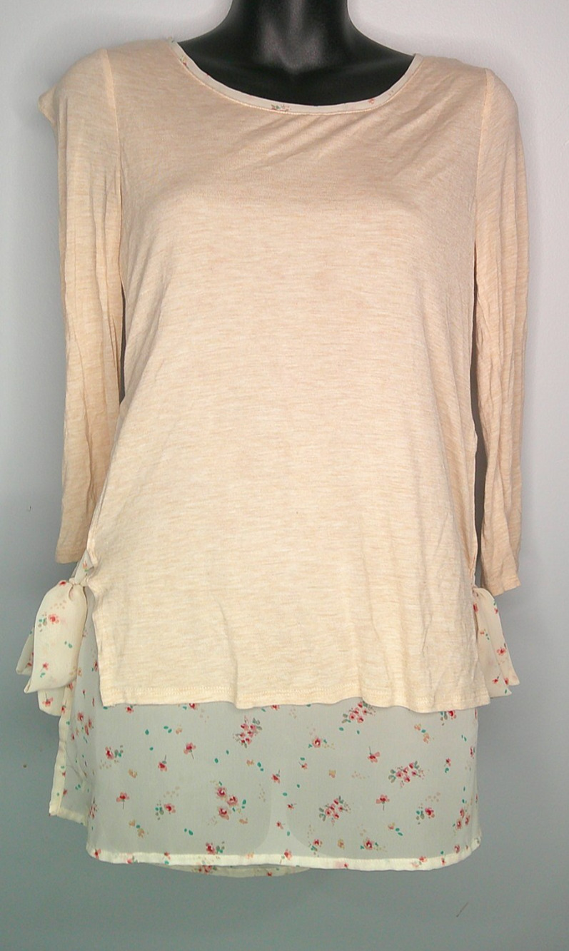 Lauren Conrad Beige Long Sleeve Floral Blouse – Women's XS Soft Knit, Feminine